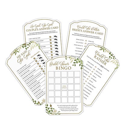 Lillian Rose Botanical Greenery Bridal Shower Set Of 3 Game Cards